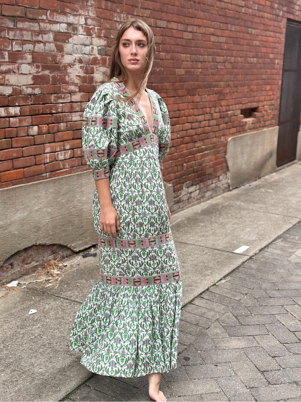 FARYLINA Boho Feminine Dress Floral Carmen Dress Cottagecore Bohemian NWOT